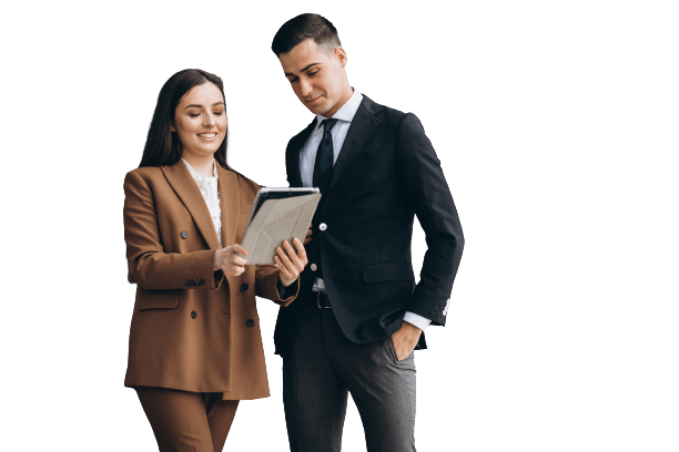 Male And Female Business People Working On Tablet In Office Removebg Preview - Contabilidade em Brasília | Vértice Contadores e Associados S/S Ltda.