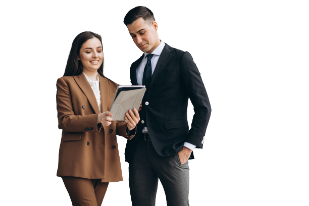 Male And Female Business People Working On Tablet In Office Removebg Preview - Contabilidade em Brasília | Vértice Contadores e Associados S/S Ltda.
